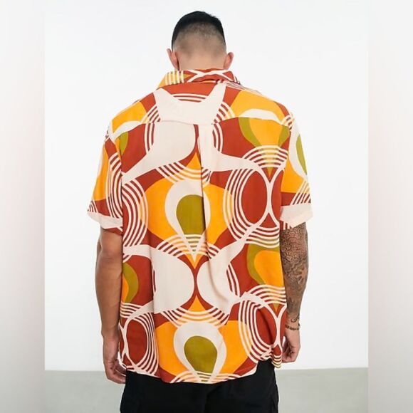 ASOS Relaxed Revere Shirt 70s Geo Print Button Down 2XL - Picture 4 of 8